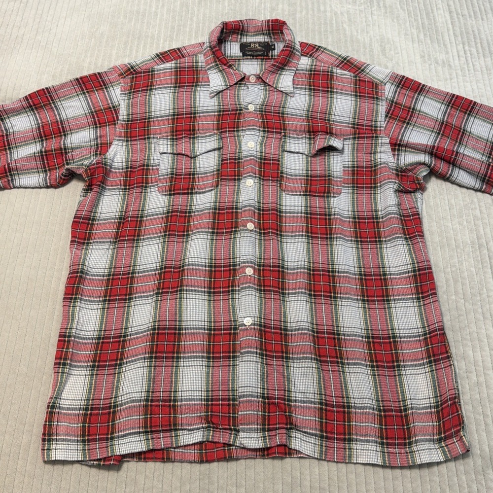 RRL RALPH LAUREN MENS RED Green FANNEL BUTTON DOWN SHIRT XLARGE - Picture 3 of 8